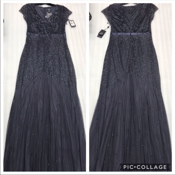 Adrianna Papell charcoal beaded cap sleeve dress - Picture 5 of 8